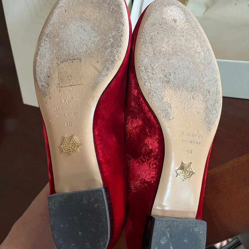 Charlotte Olympia Red Plush Flats Loafers - Picture 4 of 7